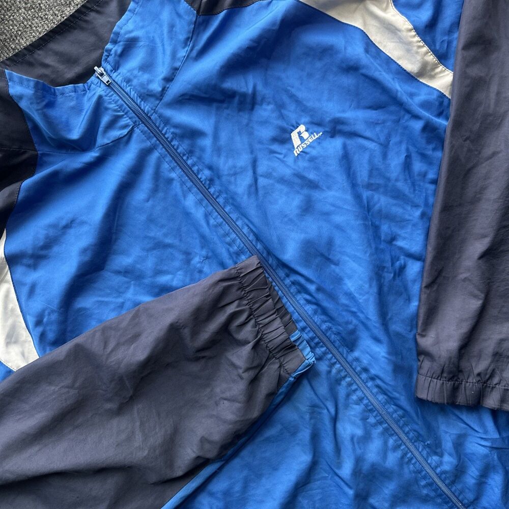 Vintage Y2K Russell Athletic Blue Grey Full Zip Track Jacket XXL Windbreaker
